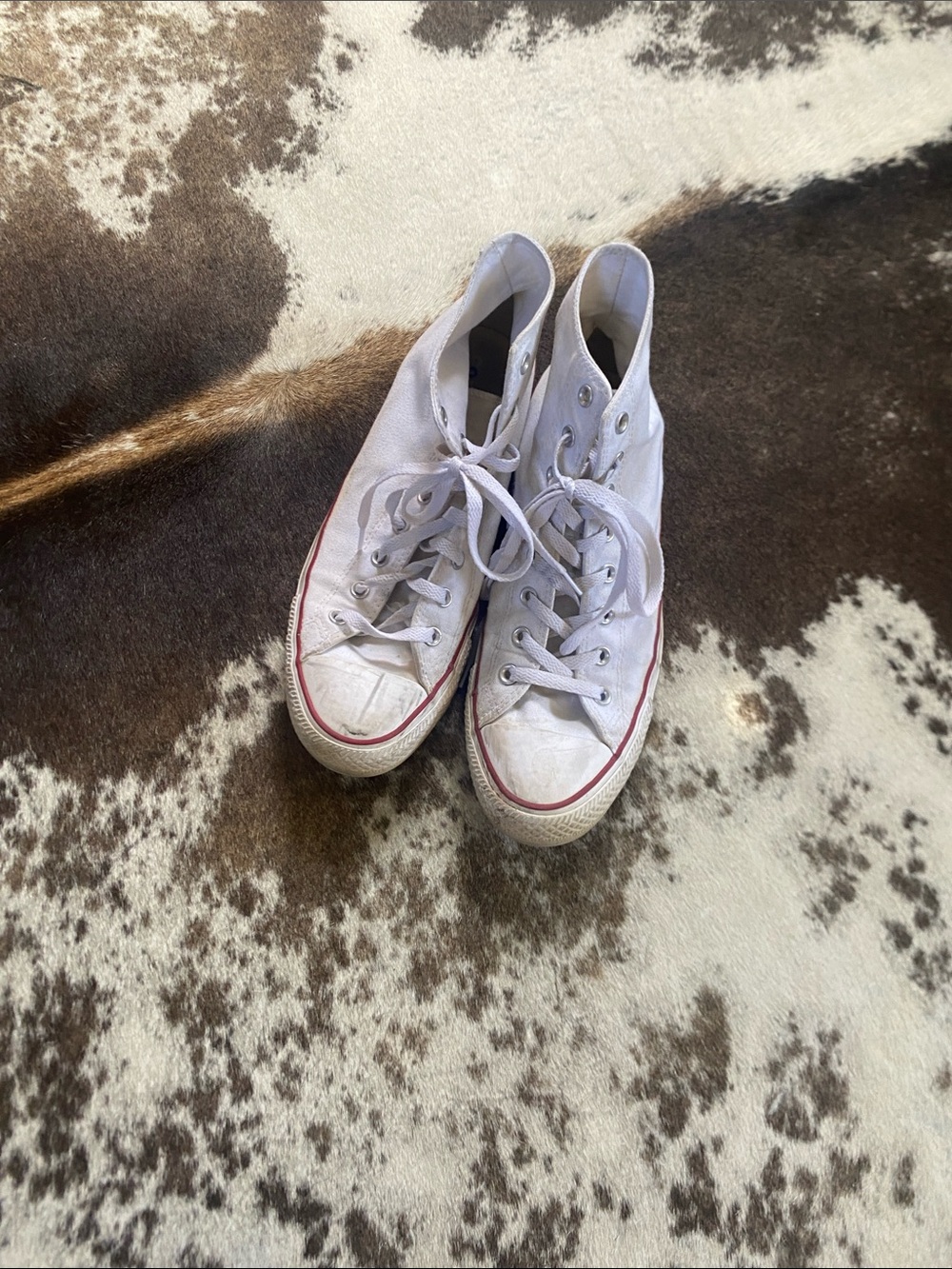 Converse White High-Top Sneakers with Red Stripe